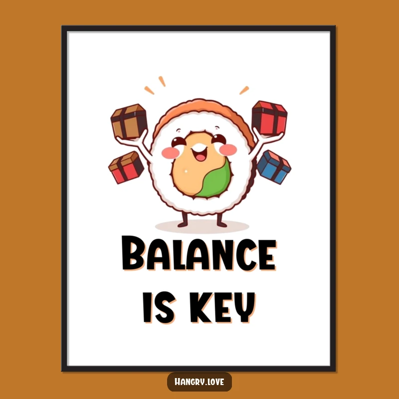 Funny Sushi Roll Juggling Bento Boxes Digital Art Print - Instant Joyful Decor