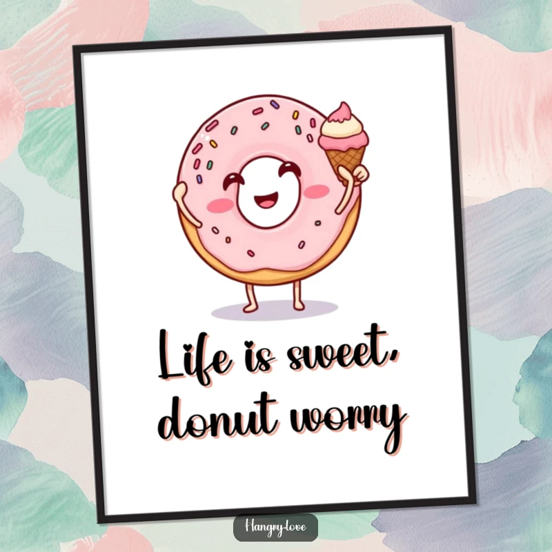 Funny Free Printable Wall Art of a giggling donut with sprinkles high-fiving a happy ice cream cone.