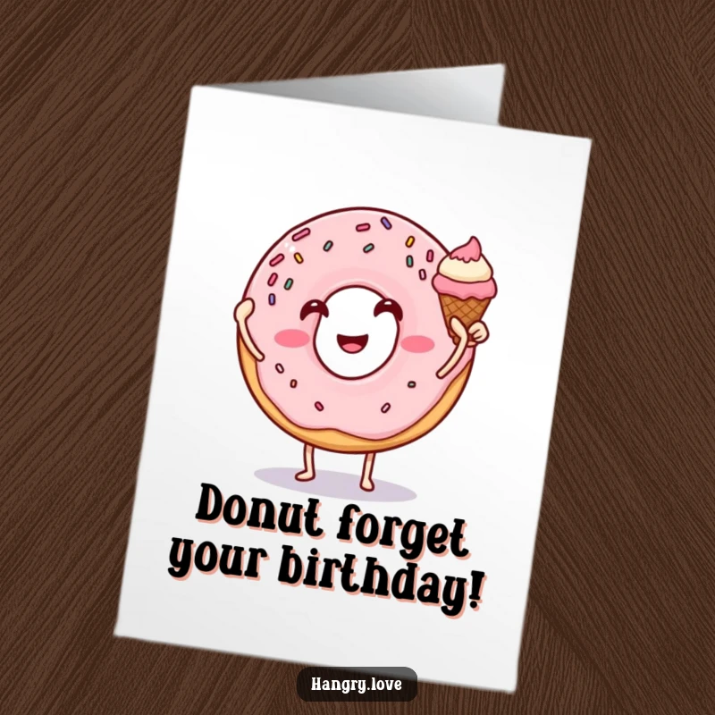 Funny Free Printable Birthday Card: A giggling donut high-fiving a happy ice cream cone with sprinkles.