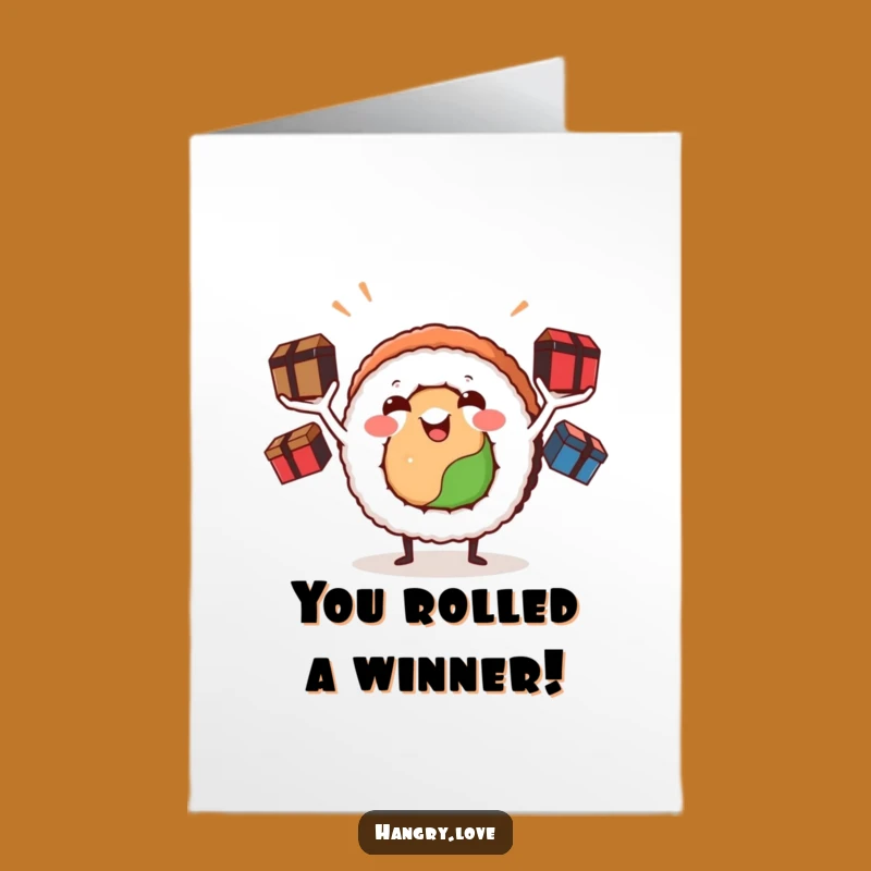 Free Printable Congrats Card: Juggling Sushi Roll, Funny Downloadable Celebration Gift!