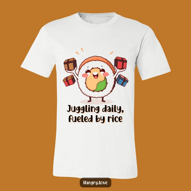 Funny Sushi Roll Juggling Bento Boxes Tee - Comedic Foodie Shirt